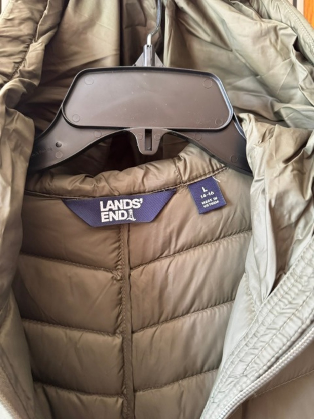 Lands' End Olive Green Long Packable Hooded Puffer Coat - Picture 2 of 4